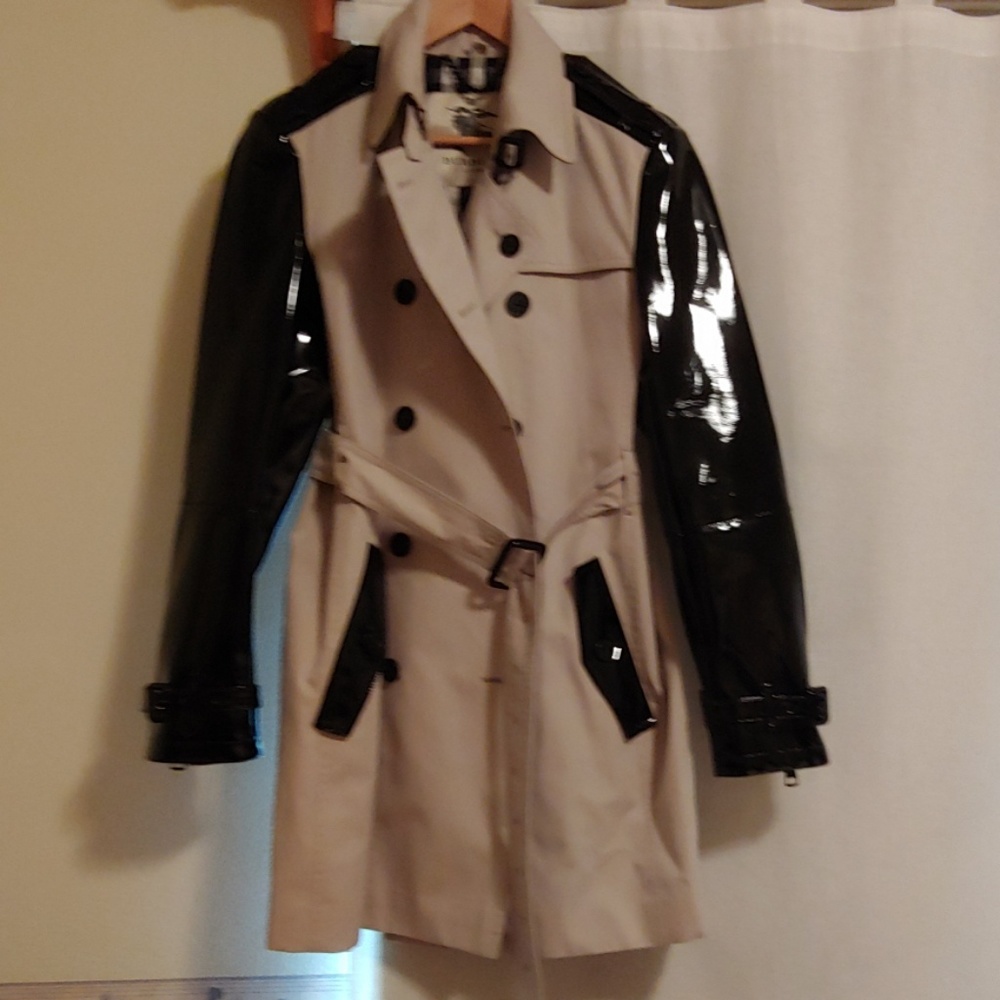 Burberry trench coat with patent leather sleeves